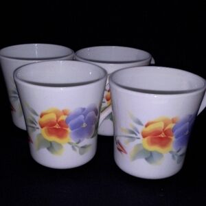 VINTAGE CORNING SUMMER BLUSH PANSY FLOWER MUGS LOT OF 4